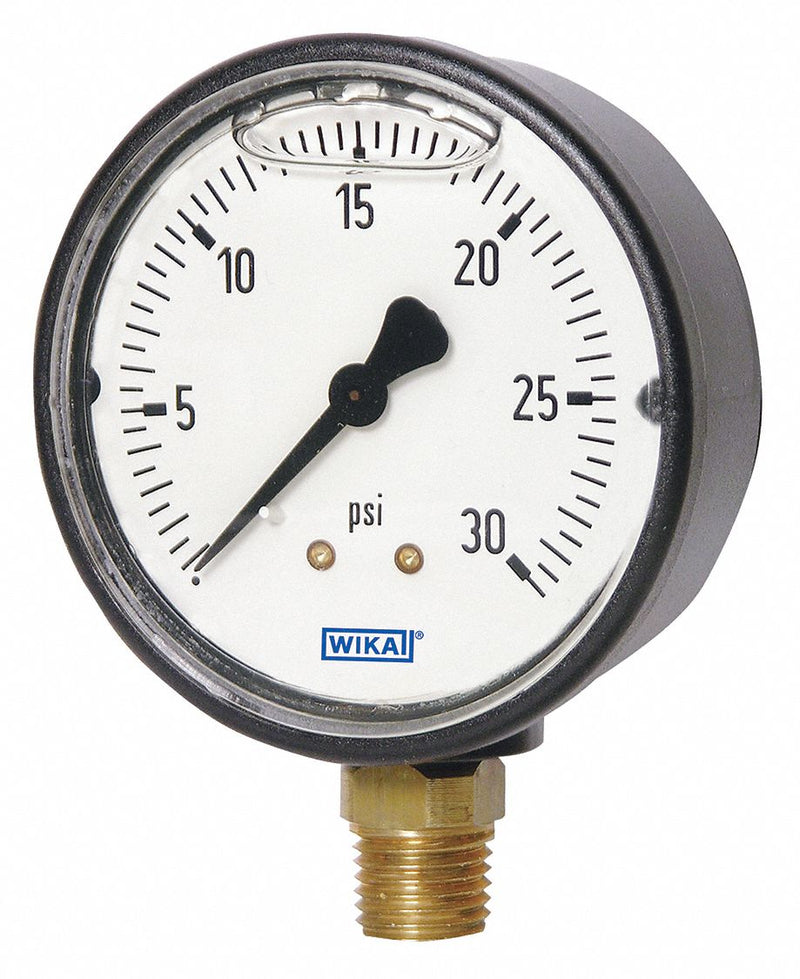 Wika 113.13.25.200.L Commercial Pressure Gauge, 0 psi to 200 psi, 2 1/2 in Dial, 1/4 in NPT Male, Bottom, Plastic, 4