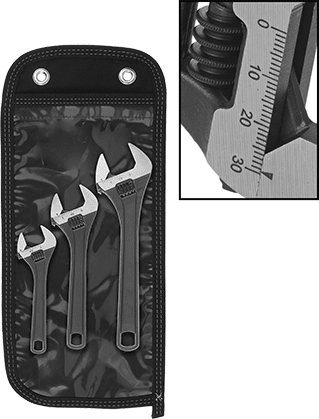 McMaster 4019N9 Black - Oxide Steel Adjustable Wrench Plain Grip, 3 Piece Set, 1 - 3/8" Jaw Capacity - KVM Tools Inc.KV4019N9