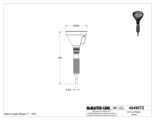 McMaster 40495T2 32 FL oz Plastic Funnel