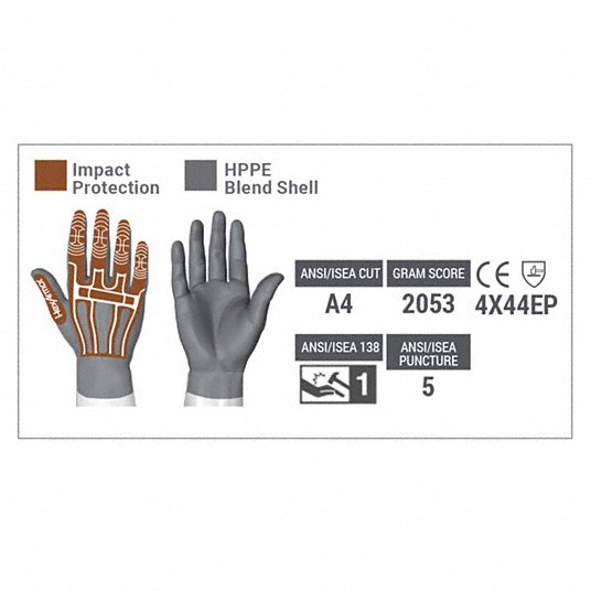 Hexarmor 2090X-S (7) Coated Gloves S (7), ANSI Cut Level A4, Full, ANSI Impact Level 1, Knit Cuff, 1 PR