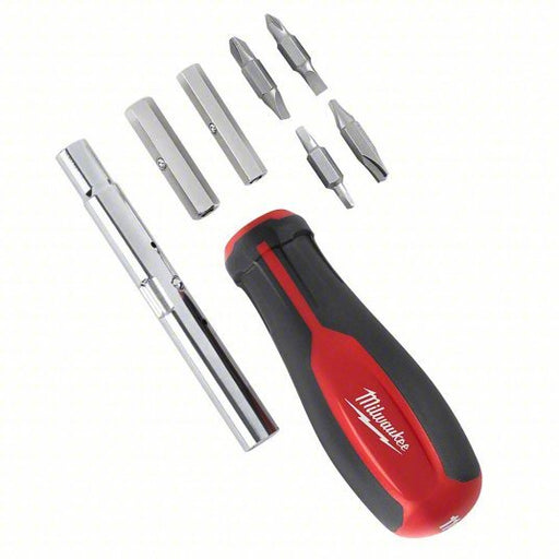 Milwaukee 48-22-2760 Multi-Bit Screwdriver #1/1/4 in/#2/3/16 in/3/8 in Tip Size, 8 Tips, 10 in Overall Lg - KVM Tools Inc.KV406R65