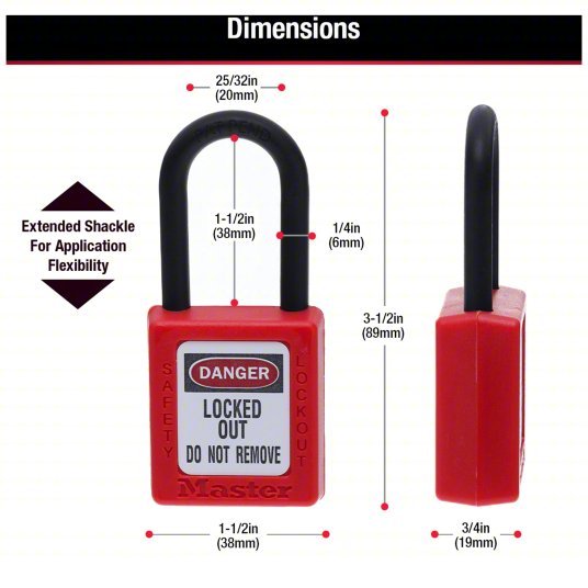 Master Lock 406RED Lockout Padlock Keyed Different, Thermoplastic, Std Body Body Size, Plastic, Red - KVM Tools Inc.KV1TDC9