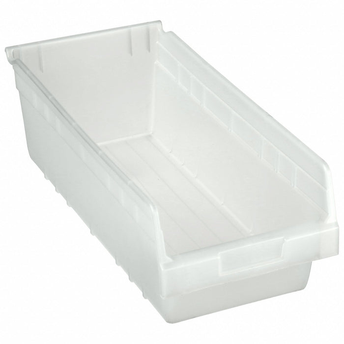 Akro-Mils 30088SCLAR Shelf Bin, 17-7/8 in Overall Lg, 8-3/8 in x 6 in, Clear, Nesting Capable, Not Hangable