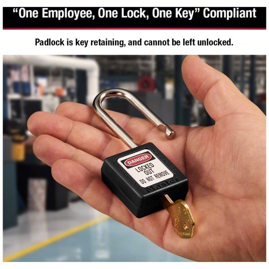 Master Lock 410BLK Lockout Padlock Keyed Different, Thermoplastic, Std Body, Metal, Black - KVM Tools Inc.KV4FF97