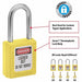 Master Lock 410YLW Lockout Padlock Keyed Different, Thermoplastic, Std Body Body Size, Metal, Yellow - KVM Tools Inc.KV4FG05