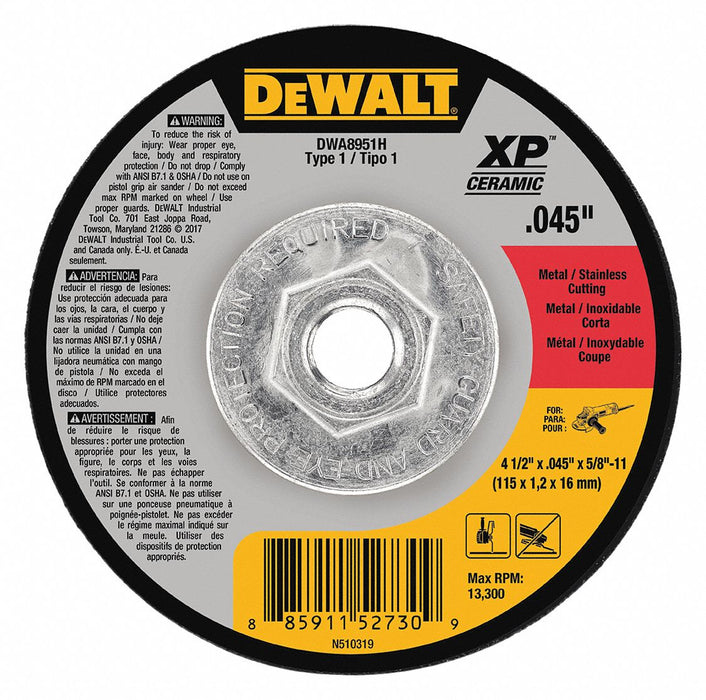 DEWALT DWA8951H Type 1 Abrasive Cut-Off Wheel 4-1/2 in