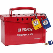 Brady 65699 Group Lockout Box Steel, Red, 6 in x 8.9 in 3.5 in, Portable, Hinged, 13 Padlocks - KVM Tools Inc.KV1D677
