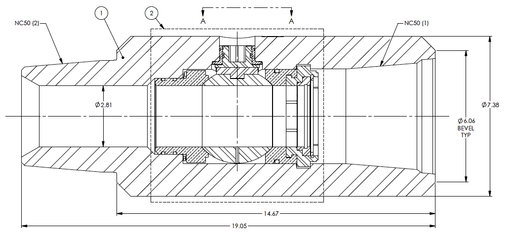 Hikalibre 4179 - NC50 - SERIES Valve Assembly, 7.38 OD X 2.81 ID X 14.67 SH - SH, NC50 BXP, 15 KSI WP, Manual, Class 2 - KVM Tools Inc.KV4179 - NC50