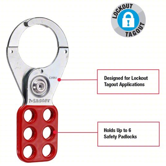 Master Lock 421 Lockout Hasp Std Hasp, 1.5 in Opening Size, Red, 6 Padlocks - KVM Tools Inc.KV40CL94