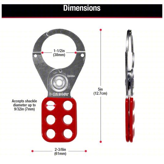 Master Lock 421 Lockout Hasp Std Hasp, 1.5 in Opening Size, Red, 6 Padlocks - KVM Tools Inc.KV40CL94