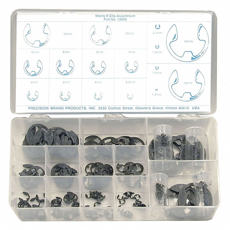 Precision Brand 13990 Retaining Ring Assortment, Metric, PK255, Metric, Steel, Black Phosphate, 255 Pieces, 255 PK