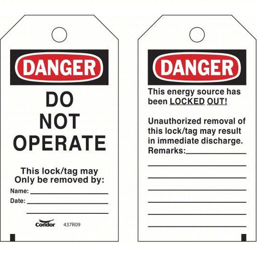 KVM Tools CNDR - 51511 - 6 Lockout Tag Danger, Danger Do Not Operate, Polyester, Remarks, Write - On Surface, English - KVM Tools Inc.KV437R09