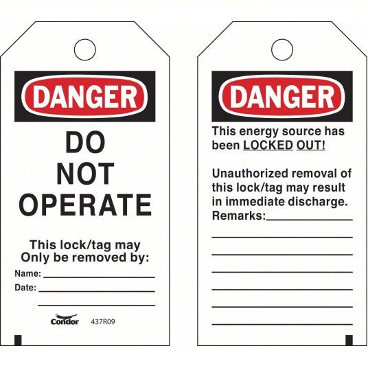 KVM Tools CNDR - 51511 - 6 Lockout Tag Danger, Danger Do Not Operate, Polyester, Remarks, Write - On Surface, English - KVM Tools Inc.KV437R09