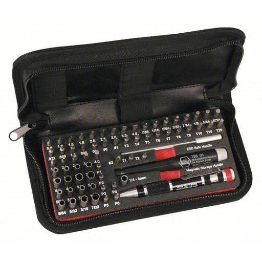 Wiha 75971 Multi - Bit Screwdriver Set 62 Tips, 6 3/4 in Overall Lg, Magnetic, Knurled Grip, Single End - KVM Tools Inc.KV440A43