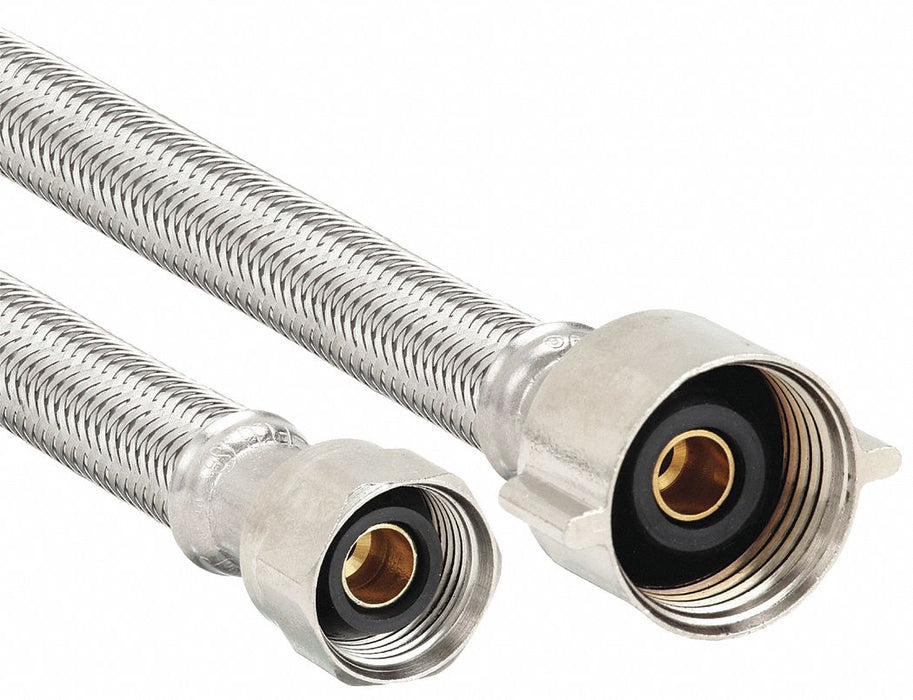 Approved Vendor 48088 Toilet Supply Line, 1/4 in ID x 12 in L, PVC Tube, 304 SS Cover, 3/8 in Compression x 7/8 in Ballcock