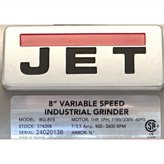 JET IBG - 8VS Bench Grinder Variable Speed, 1 hp, 8 in Max Wheel Dia, 900 RPM to 3,600 RPM, 115/230V - KVM Tools Inc.KV446M31