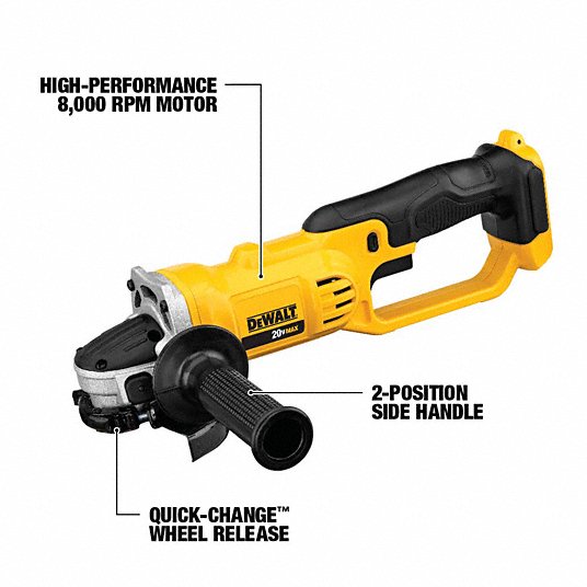 DeWalt DCG412B Angle Grinder 4 1/2 in Wheel Dia, Trigger, without Lock-On, Lock-Off Switch, (1) Bare Tool, 20V DC