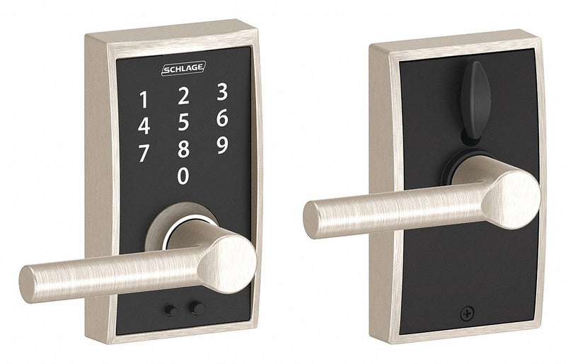 Schlage Residential FE695 CEN619BRW Electronic Keyless Lock, Touch Screen Keypad, Nickel