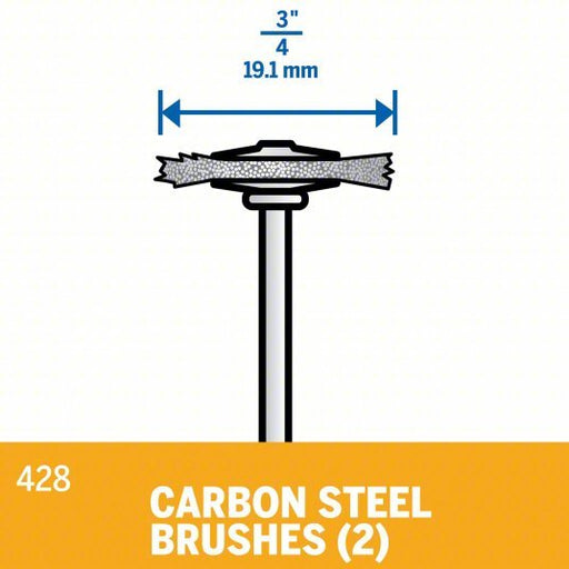 Dremel 428 - 02 Rotary Tool Brush 3/4 in Brush Dia, Wheel, Straight, Mounted, 15,000 RPM Max. Speed, 2 PK - KVM Tools Inc.KV45AF58