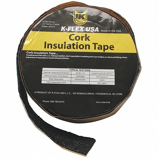 K - Flex 800 - TAPE - CRK Pipe Insulation Tape Cork, 30 ft Overall Lg, 2 in Overall Wd, 130 mil Thick, Black - KVM Tools Inc.KV45AT32