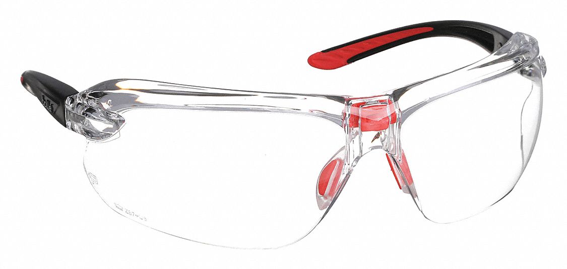 Bolle Safety 40223 Universal Safety Eyewear, Clear Lens, Frameless, Platinum, Dielectric, Black/Red Frame