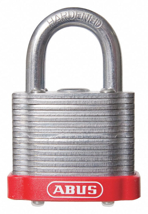 Abus 19343 Keyed Padlock, Keyed Alike, Steel, Std Body Body Size, Hardened Steel, Extended, Red, Steel