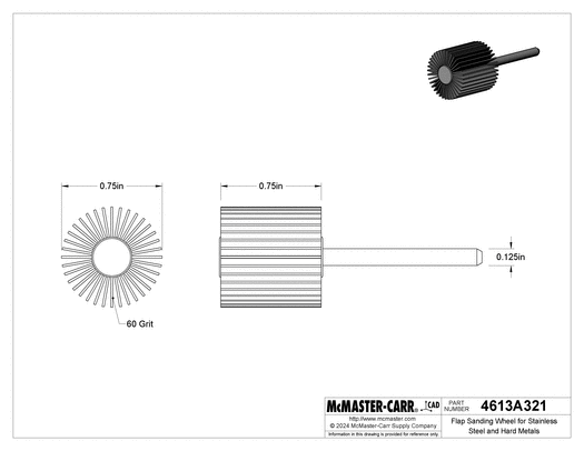 McMaster 4613A321 Flap Sanding Wheel for Stainless Steel and Hard Metals with Shank, 60 Grit, 3/4" Diameter