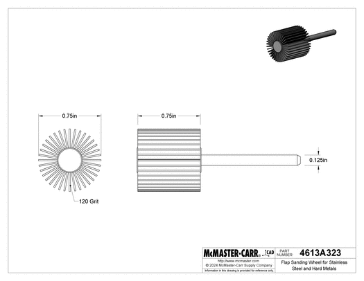 McMaster 4613A323 Flap Sanding Wheel for Stainless Steel and Hard Metals with Shank, 120 Grit, 3/4" Diameter