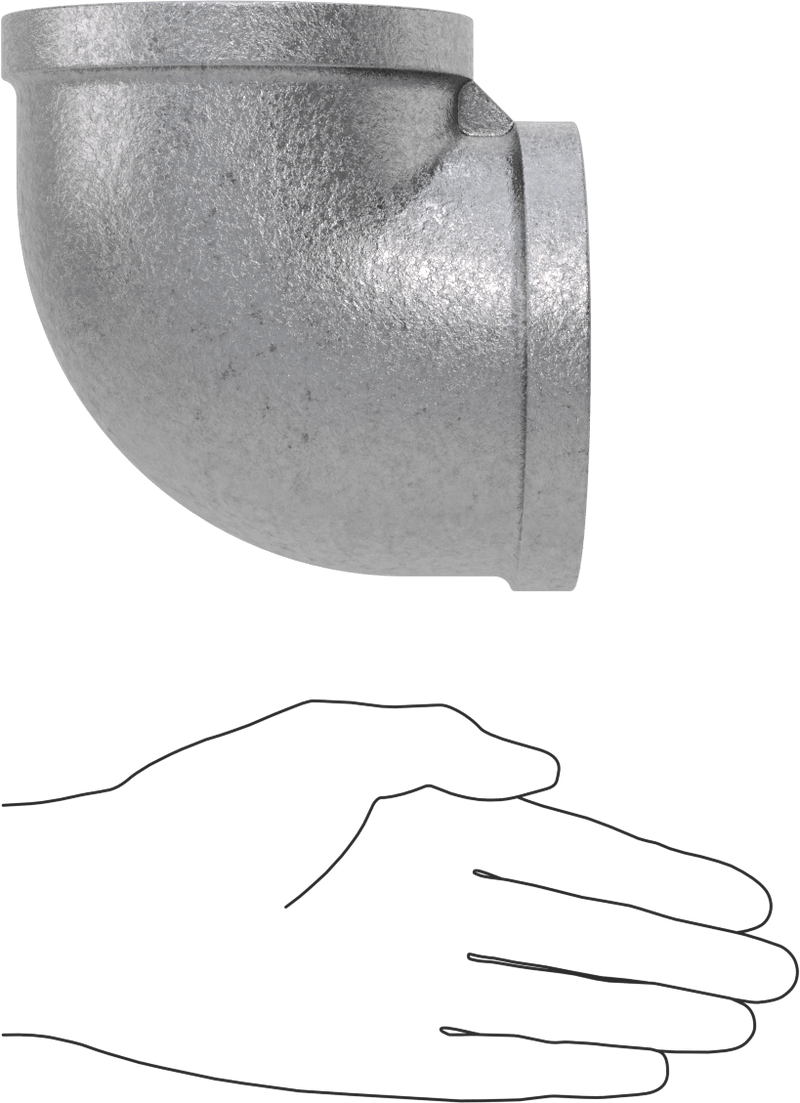 McMaster 4638K152 Low-Pressure Pipe Fitting, Galvanized Iron, 90° Elbow Connector, 3 NPT Female, Class 150
