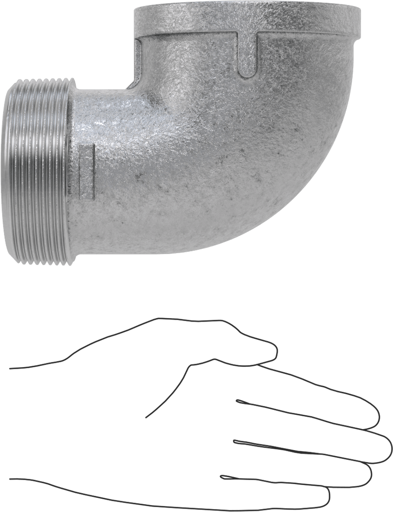 McMaster 4638K242 Low-Pressure Pipe Fitting, Galvanized Iron, 90° Elbow Adapter, 3 NPT Female × Male, Class 150