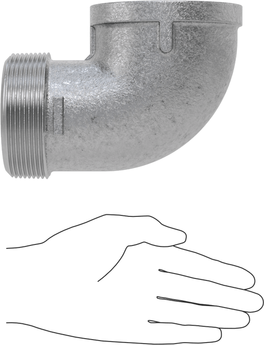 McMaster 4638K242 Low-Pressure Pipe Fitting, Galvanized Iron, 90° Elbow Adapter, 3 NPT Female × Male, Class 150