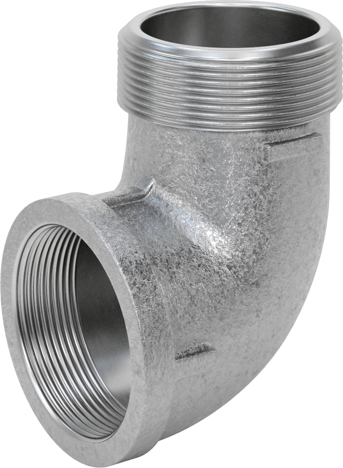 McMaster 4638K242 Low-Pressure Pipe Fitting, Galvanized Iron, 90° Elbow Adapter, 3 NPT Female × Male, Class 150