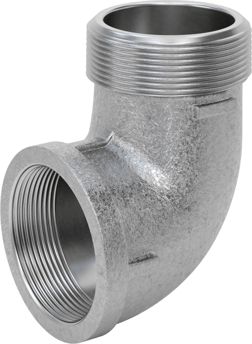 McMaster 4638K242 Low-Pressure Pipe Fitting, Galvanized Iron, 90° Elbow Adapter, 3 NPT Female × Male, Class 150