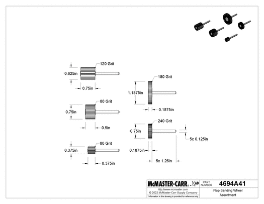 McMaster 4694A41 Flap Sanding Wheel Assortment with Shank, 5 Pieces
