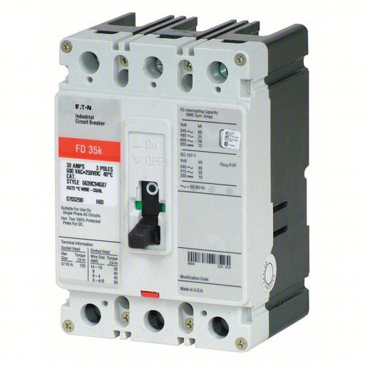 Eaton FD3050 Molded Case Circuit Breaker 50 A Amps, 65kA at 240/277V AC, Fixed, ABC, Load Side Lug, Std - KVM Tools Inc.KV46MX19