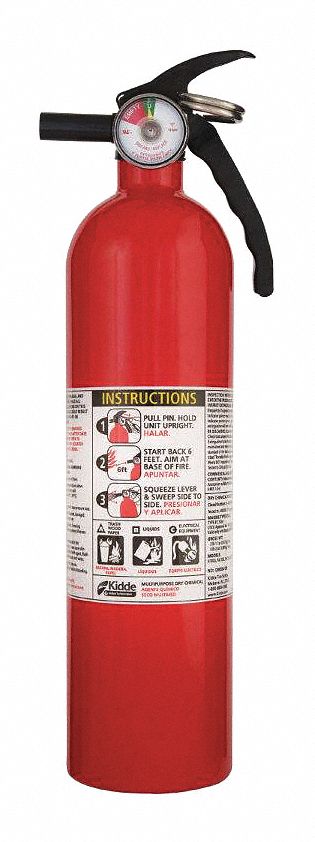 Kidde 46614220MTL Fire Extinguisher, 2.5 lb Extinguisher Capacity, 1A:10B:C, Monoammonium Phosphate