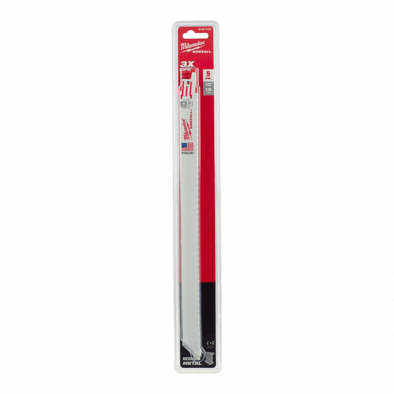 Milwaukee 48-00-5189 Reciprocating Saw Blade, 18 Teeth per Inch, 12 in Blade Lg, 0.04 in Blade Thick, 5 PK