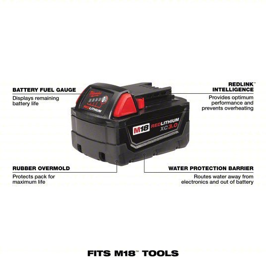 Milwaukee 48 - 11 - 1828 M18 REDLITHIUM XC3.0 Battery, 3.0Ah, Extended Capacity, 18V, Li - Ion Battery - KVM Tools Inc.KV2PYZ8