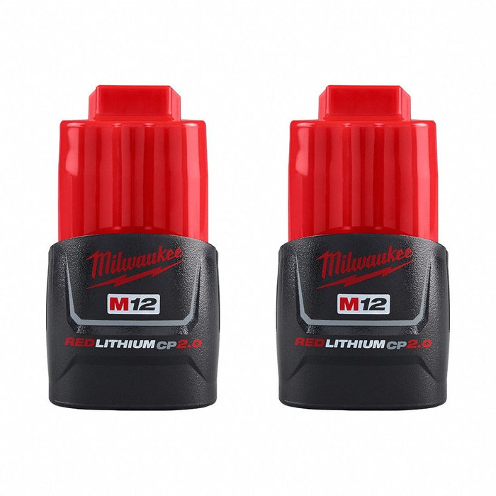 Milwaukee 48-11-2422 M12 CP2.0 Battery, 2 Ah, 12V DC, 2-Pack, Compact REDLITHIUM