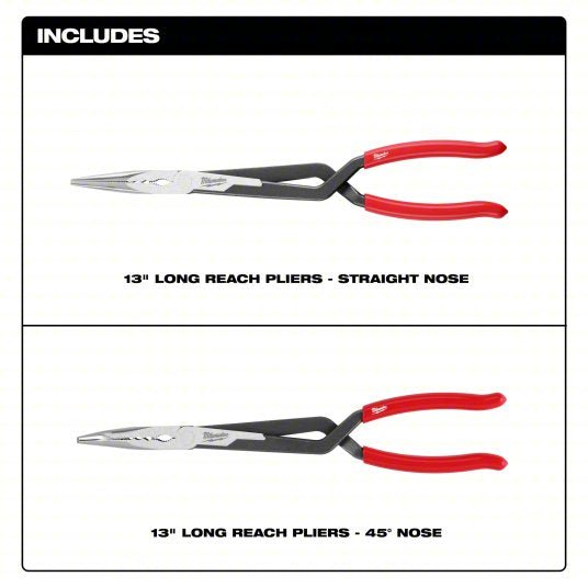 Milwaukee 48 - 22 - 6542 Long Reach Pliers Set 3 in Max Jaw Opening, 15 1/8 in Overall Lg, 3 in_3 1/4 in Jaw Lg, Serrated - KVM Tools Inc.KV810VD6