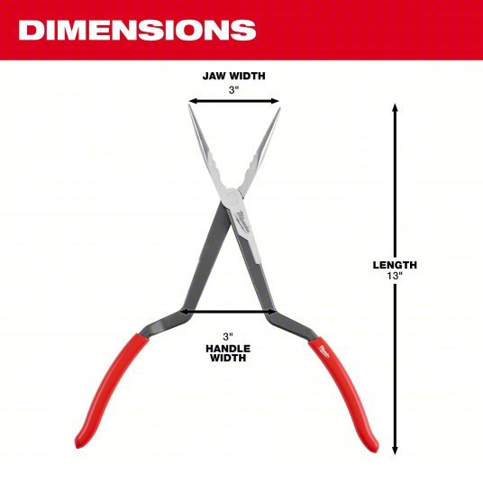 Milwaukee 48 - 22 - 6542 Long Reach Pliers Set 3 in Max Jaw Opening, 15 1/8 in Overall Lg, 3 in_3 1/4 in Jaw Lg, Serrated - KVM Tools Inc.KV810VD6