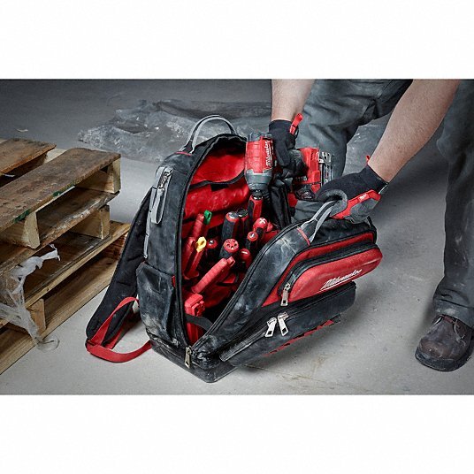 Milwaukee 48 - 22 - 8201 Tool Backpack 18 in W 9 7/16 in D 20 3/8 in H, Ballistic Nylon, Red, 46 Inside Pockets - KVM Tools Inc.KV416P44