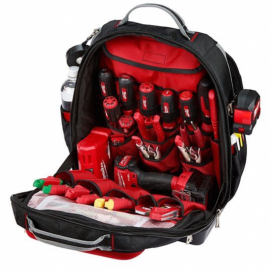 Milwaukee 48 - 22 - 8201 Tool Backpack 18 in W 9 7/16 in D 20 3/8 in H, Ballistic Nylon, Red, 46 Inside Pockets - KVM Tools Inc.KV416P44