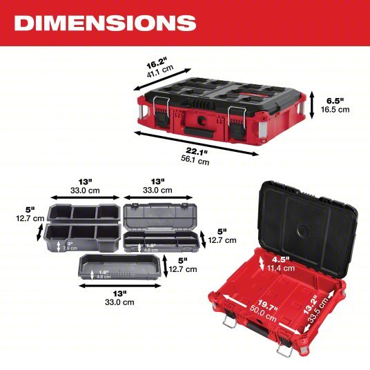 Milwaukee 48 - 22 - 8424 PACKOUT Tool Case 22 1/8 in Wd, 16 1/4 in Dp, 6 1/2 in Ht, Plastic, 5 Compartments - KVM Tools Inc.KV488A56