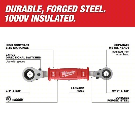 Milwaukee 48 - 22 - 9212 Insulating Box Wrench Forged Steel, Natural, 1/2 in_9/16 in_5/8 in_3/4 in Head Size, Std - KVM Tools Inc.KV793NG1