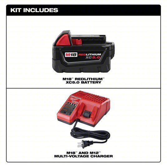 Milwaukee 48 - 59 - 1850 Battery & Charger Kit M18™, Li - ion, 5 Ah, XC, 18 V - KVM Tools Inc.KV38XH99
