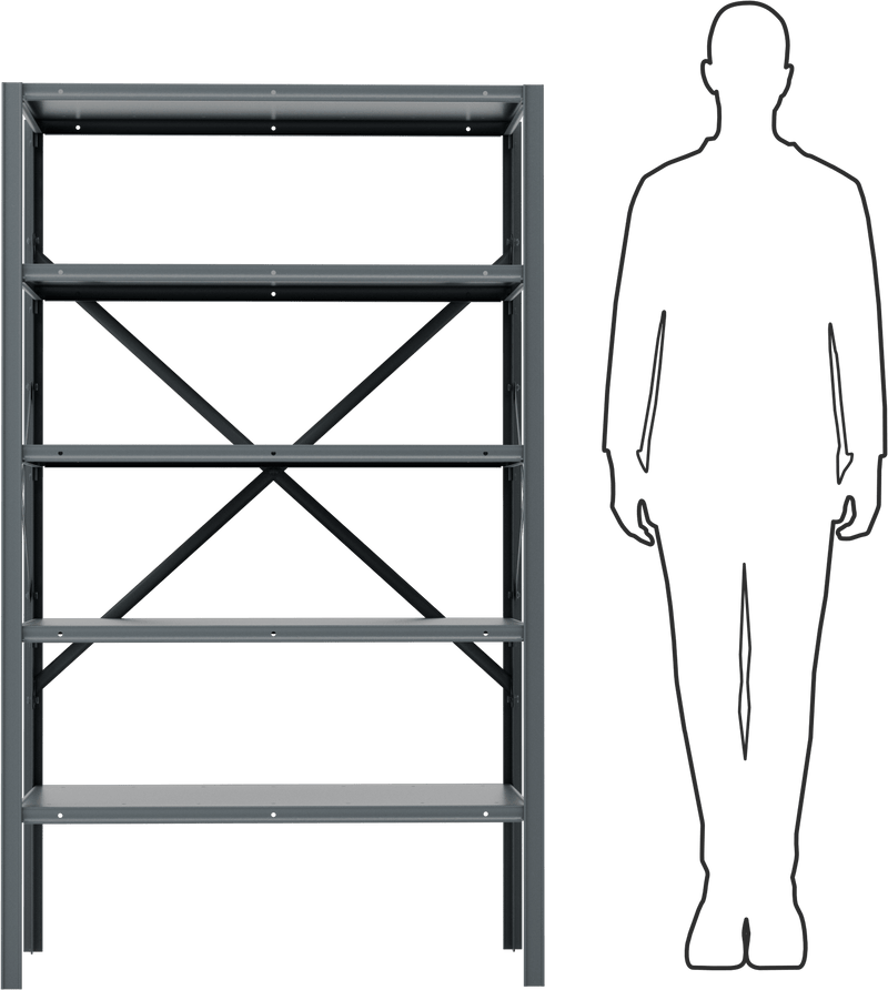 McMaster 4829T316 Heavy Duty Shelving, Open, 5 Shelves, 36" × 60" × 24", Painted Steel, Gray, 7,000 lb Capacity