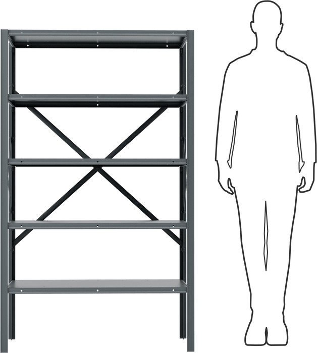 McMaster 4829T316 Heavy Duty Shelving, Open, 5 Shelves, 36" × 60" × 24", Painted Steel, Gray, 7,000 lb Capacity