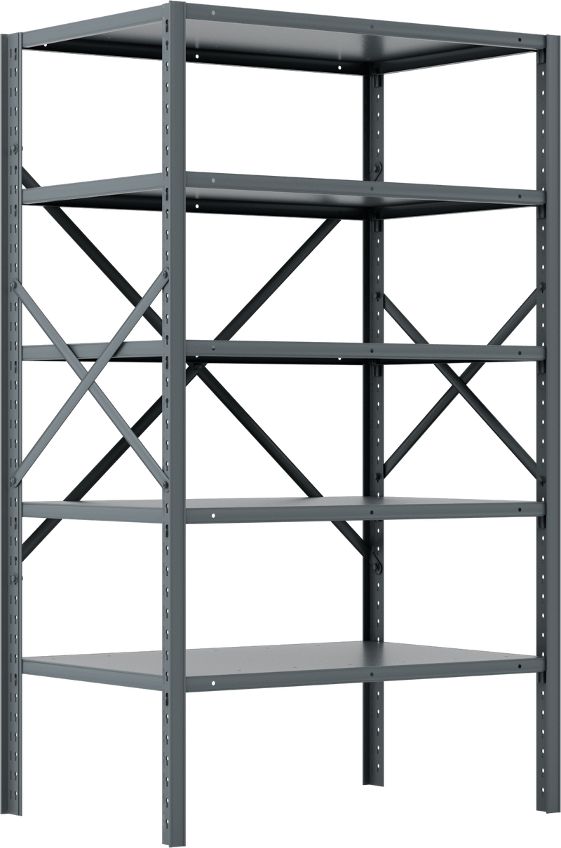 McMaster 4829T316 Heavy Duty Shelving, Open, 5 Shelves, 36" × 60" × 24", Painted Steel, Gray, 7,000 lb Capacity