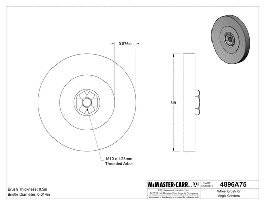 McMaster 4896A75 Wheel Brush for Angle Grinders 4" Diameter with M10 x 1.25 Threaded Arbor